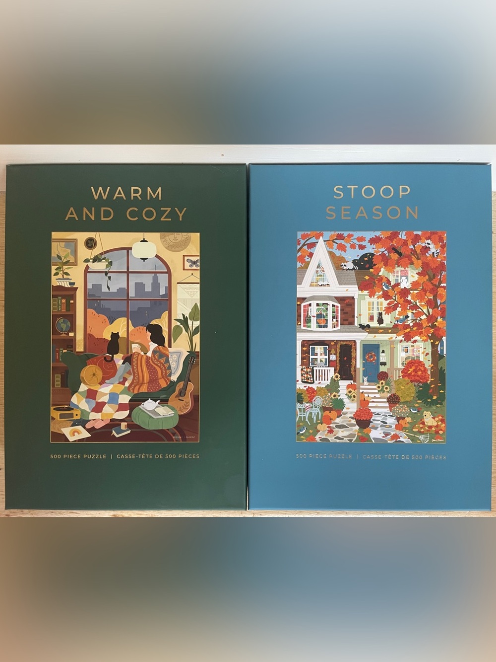 New! Hobbry Fall 500 Piece Puzzle Bundle Warm & Cozy and Stoop Season